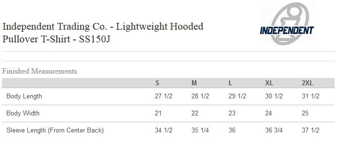 Independent Trading Company Size Chart